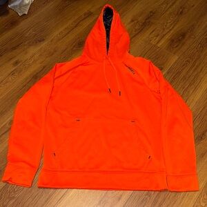 RUSSELL Polytech Fleece Pullover Hoodie Sweatshirt Men's Orange Camo Sml Pt 21”